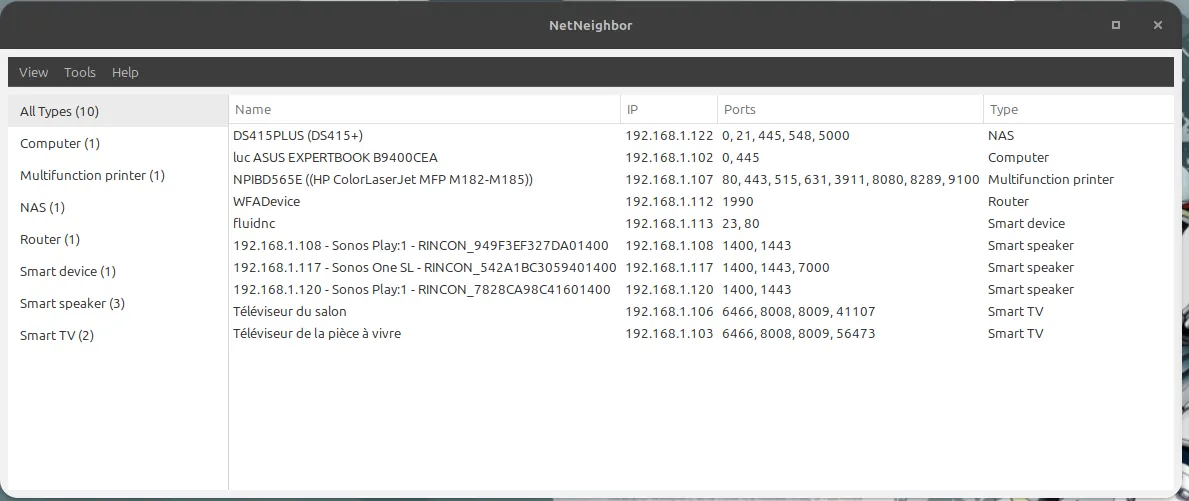 Device list with sidebar