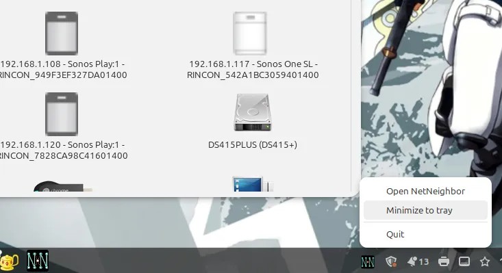 System tray menu