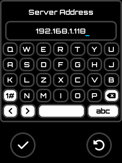 TCP Server Address Editor screen