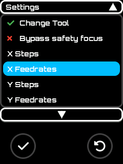Feedrates  List Editor Menu