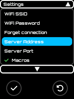 TCP Server address menu