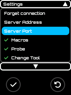 TCP Server port menu