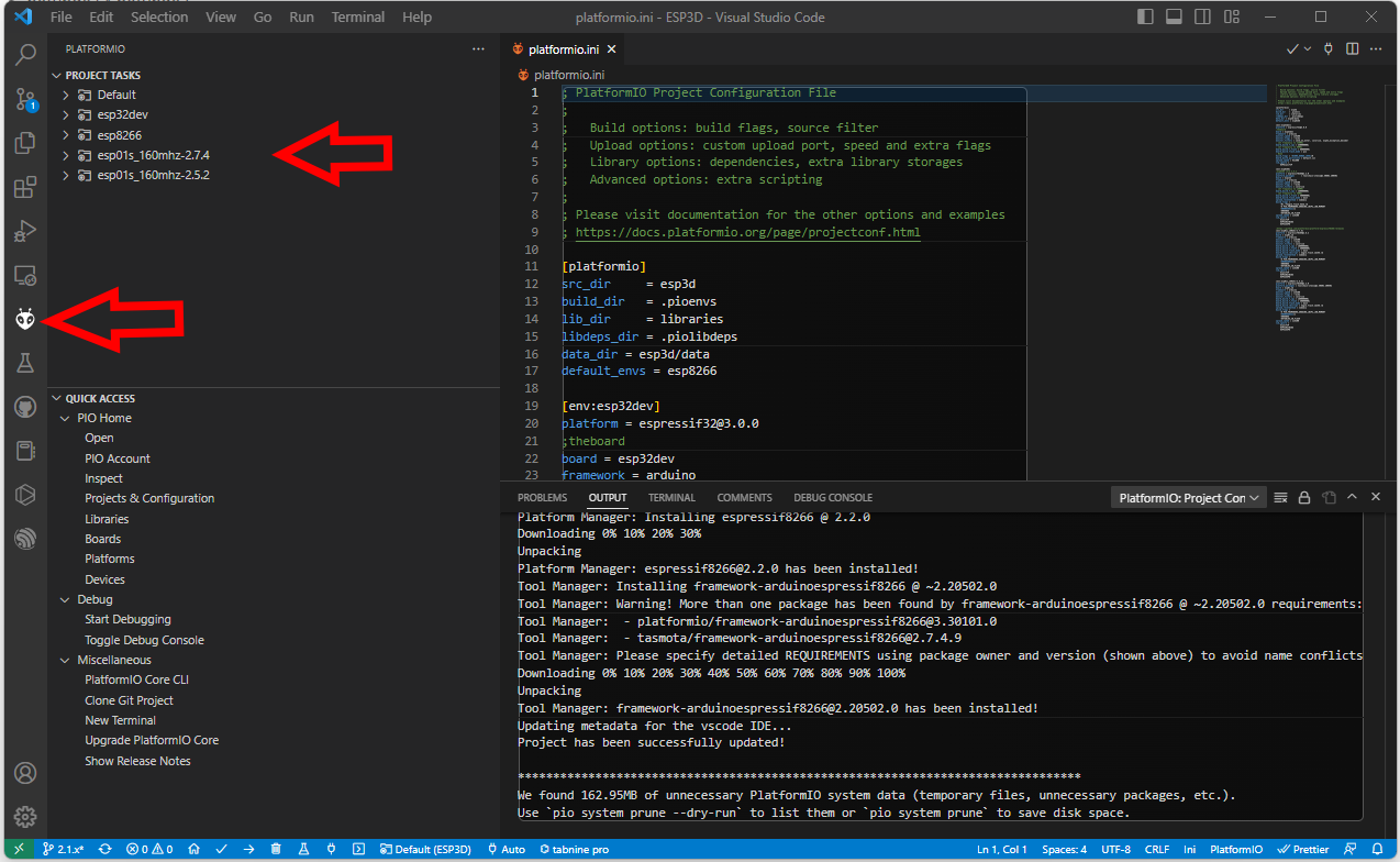 PlatformIO target selection